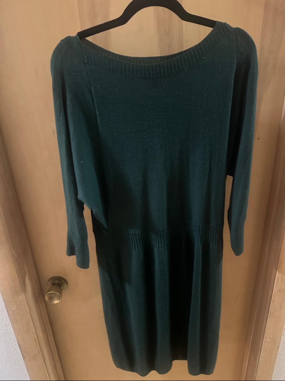 Women's Dark Green Knit Long-Sleeve Dress